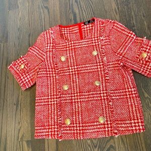 Zara Tweed Short Sleeve Too Red - Small